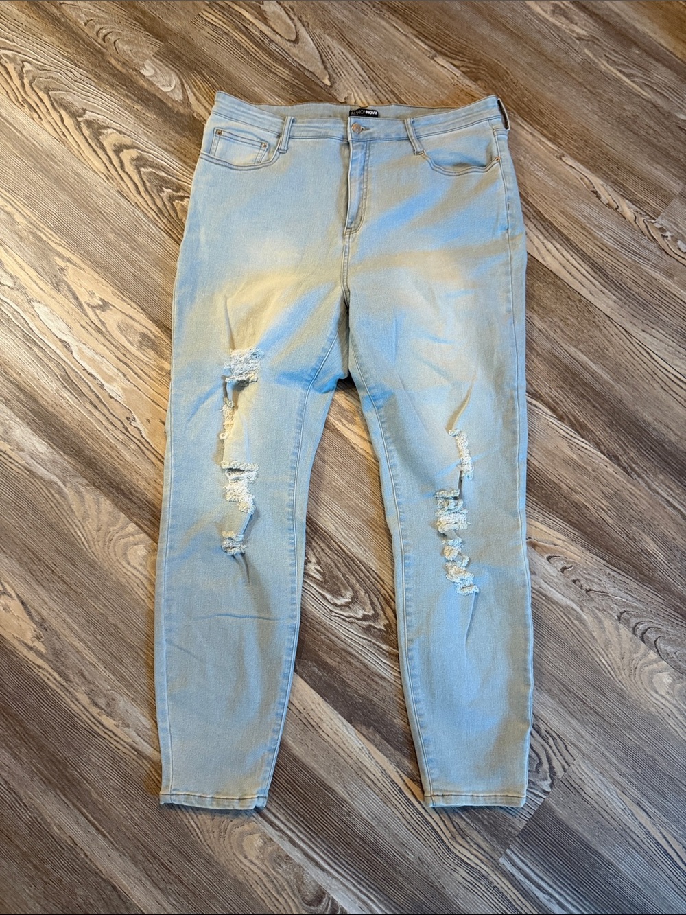 Fashion Nova Light Blue Distressed Skinny Jeans